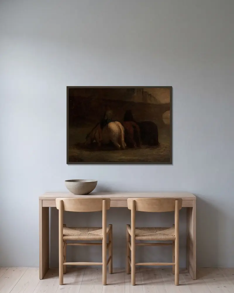 L’abreuvoir von Honoré Daumier gerahmt an einer Wand