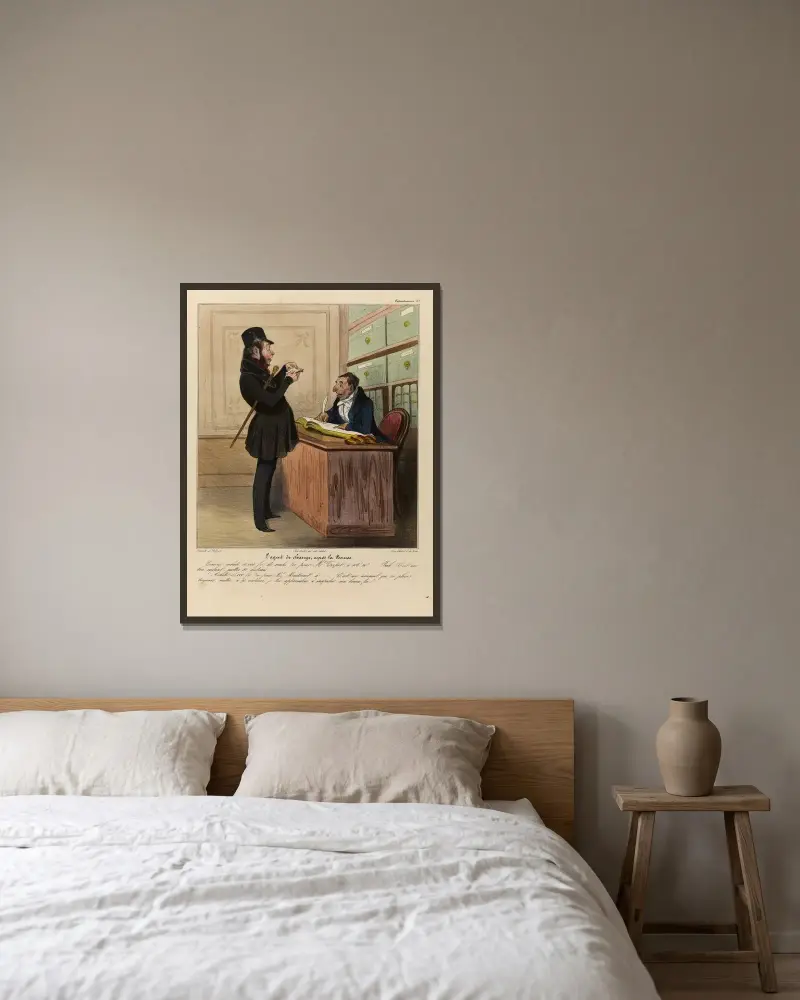 Börsmäklaren, efter börsen av Honoré Daumier inramad på en vägg