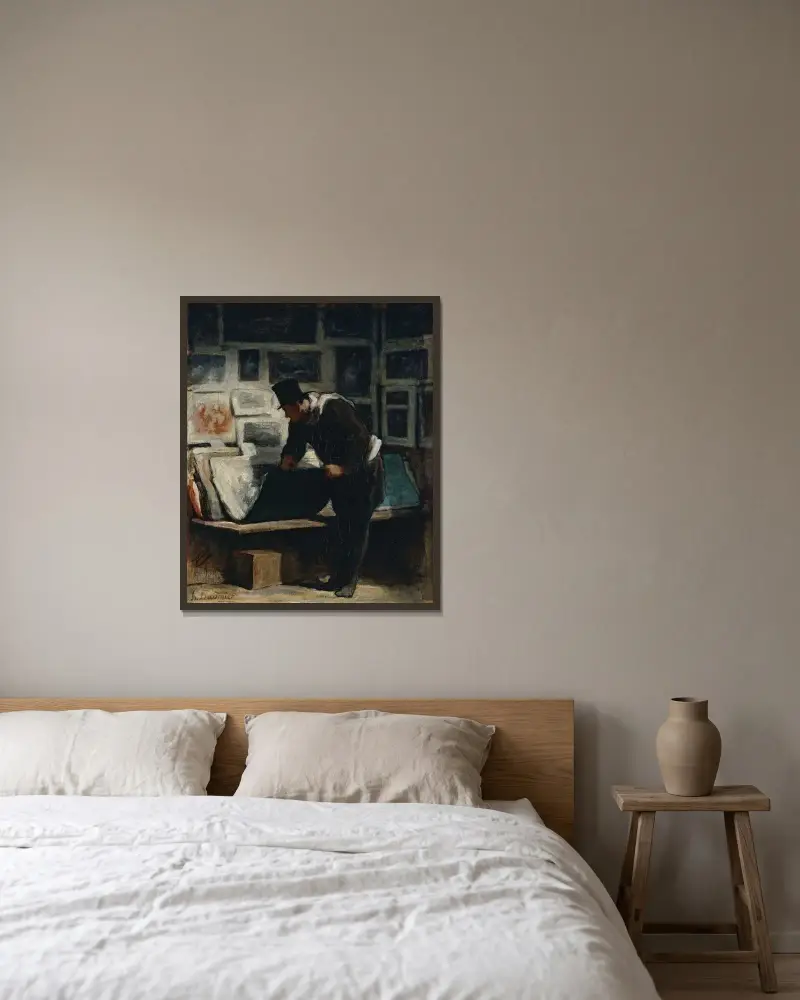 Konstsamlaren av Honoré Daumier inramad på en vägg