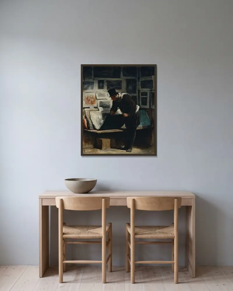 Konstsamlaren av Honoré Daumier inramad på en vägg