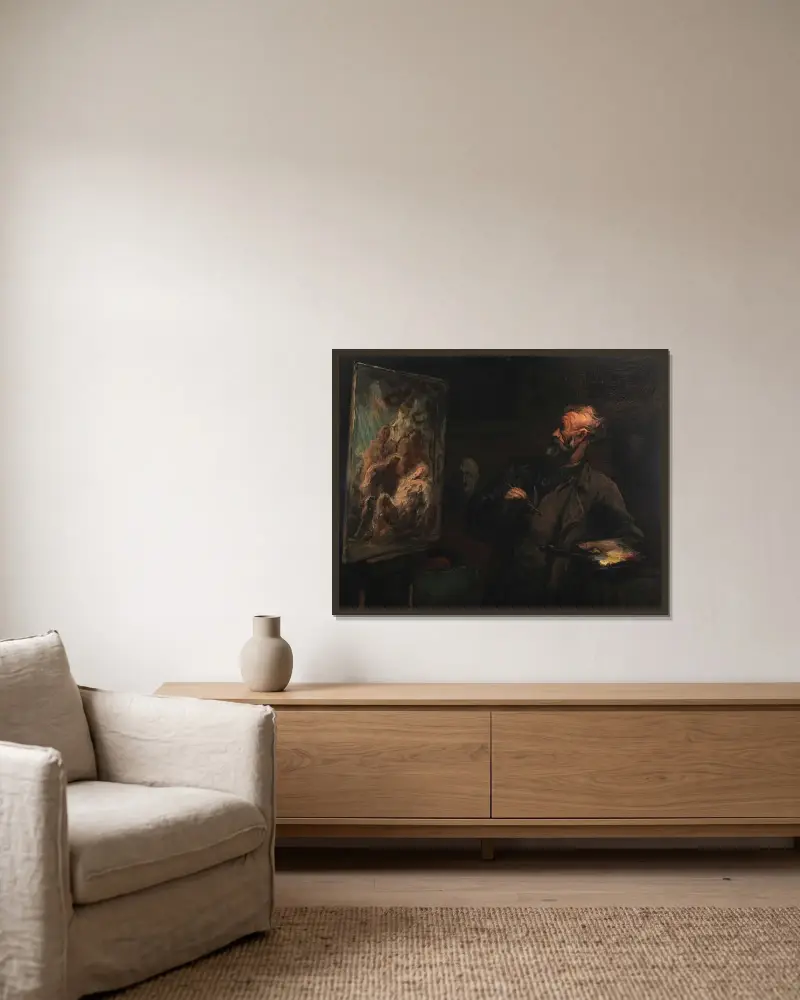 Konstnären vid gravläggningen av Honoré Daumier inramad på en vägg