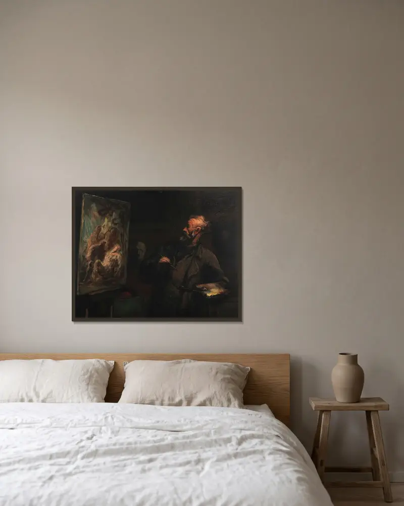 Konstnären vid gravläggningen av Honoré Daumier inramad på en vägg
