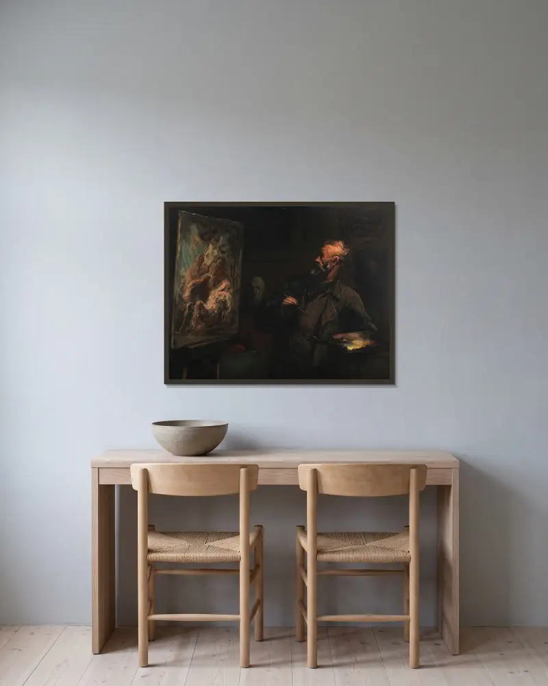 Konstnären vid gravläggningen av Honoré Daumier inramad på en vägg