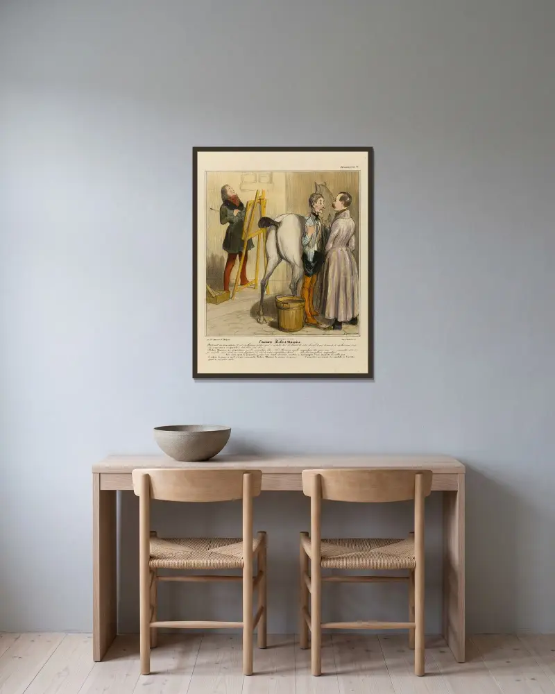 Konstnären Robert Macaire av Honoré Daumier inramad på en vägg
