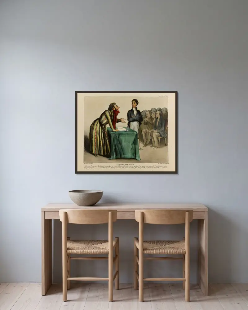 Aktieägarmötet av Honoré Daumier inramad på en vägg
