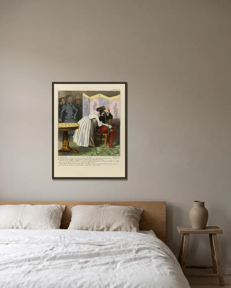 Riddaren des Adrets är älskaren till en världsdam, han är älskvärd, angelägen, han spelar passion och hängivenhet av Honoré Daumier inramad på en vägg