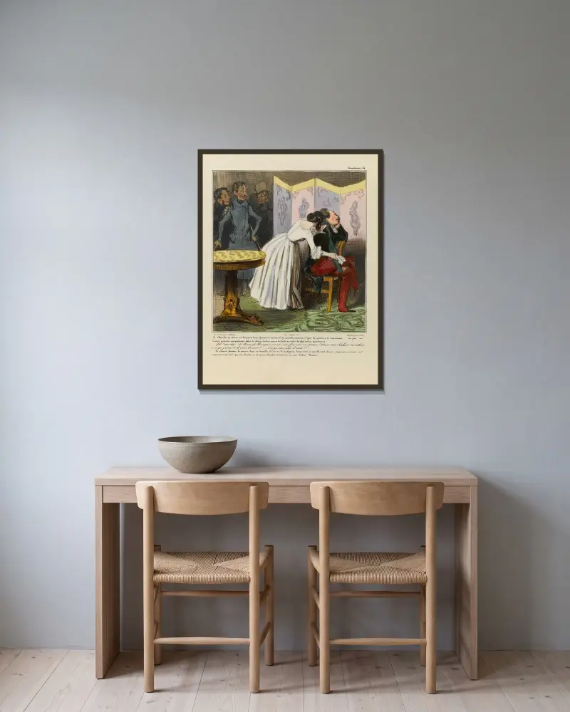 Riddaren des Adrets är älskaren till en världsdam, han är älskvärd, angelägen, han spelar passion och hängivenhet av Honoré Daumier inramad på en vägg