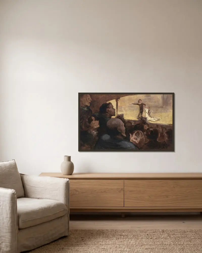 Dramat av Honoré Daumier inramad på en vägg