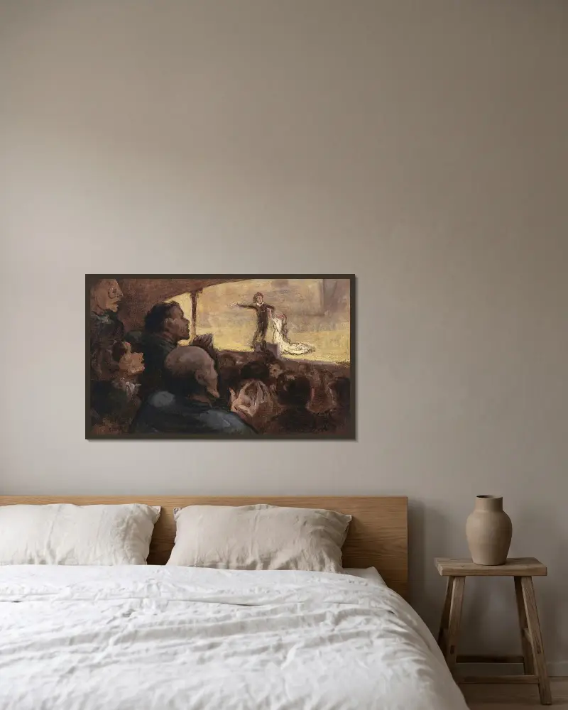 Dramat av Honoré Daumier inramad på en vägg