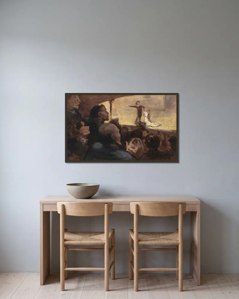 Dramat av Honoré Daumier inramad på en vägg