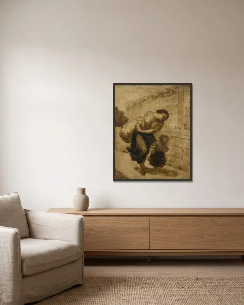 Le Fardeau av Honoré Daumier inramad på en vägg