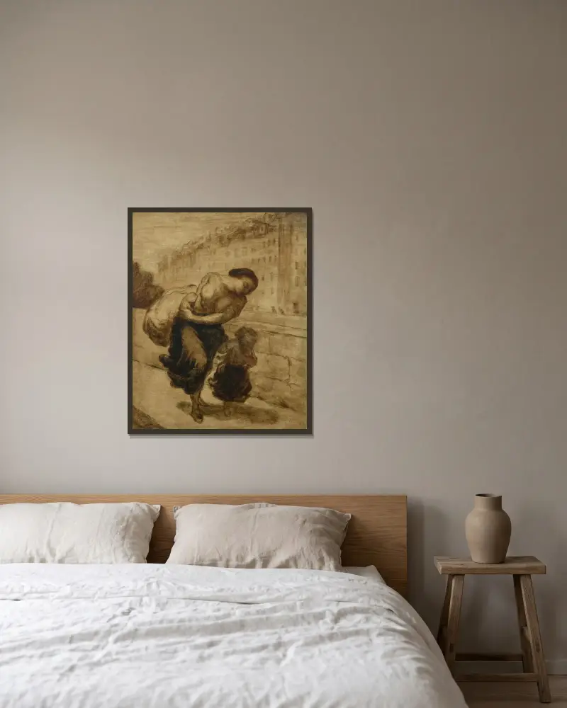 Le Fardeau av Honoré Daumier inramad på en vägg