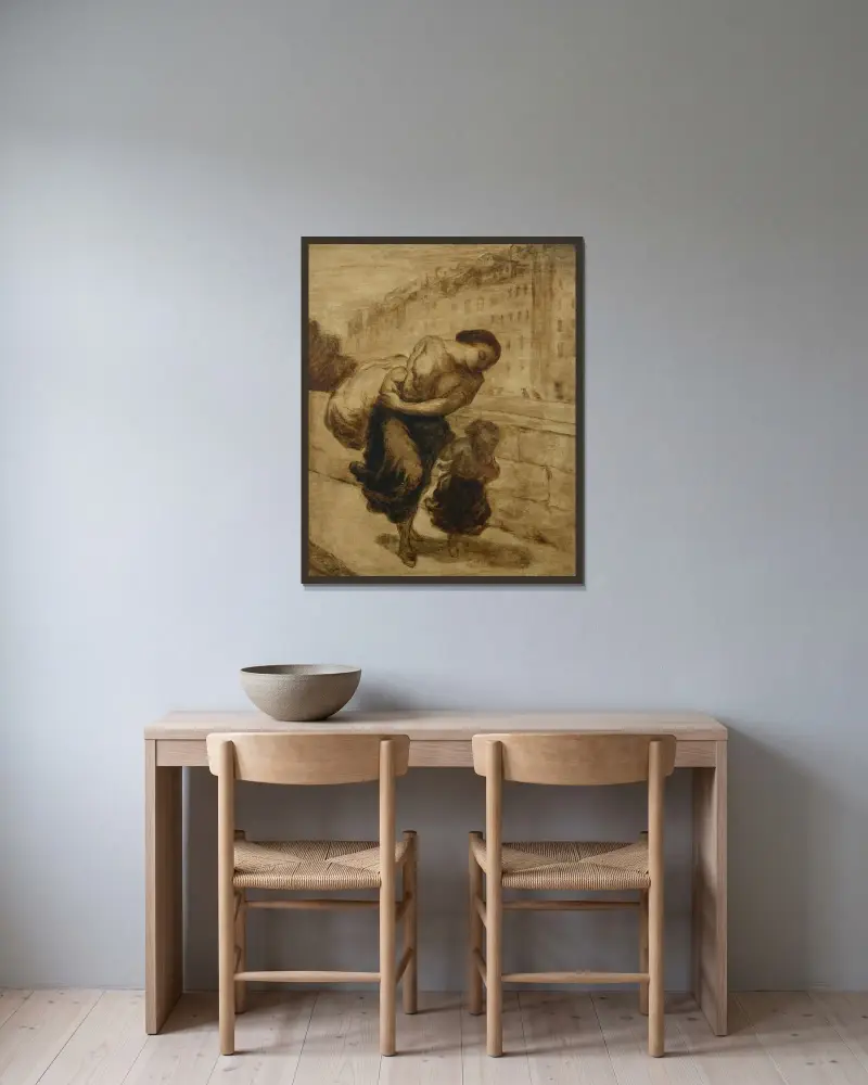 Le Fardeau av Honoré Daumier inramad på en vägg