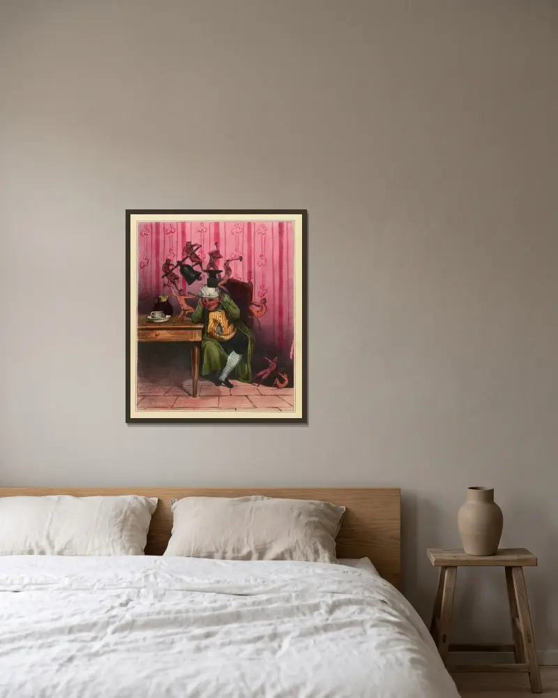 Huvudvärk av Honoré Daumier inramad på en vägg