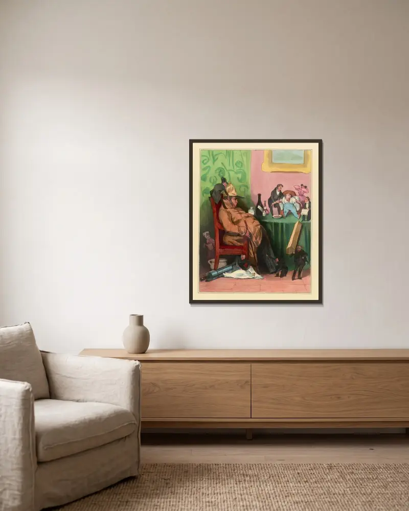 Den inbillade sjuke av Honoré Daumier inramad på en vägg