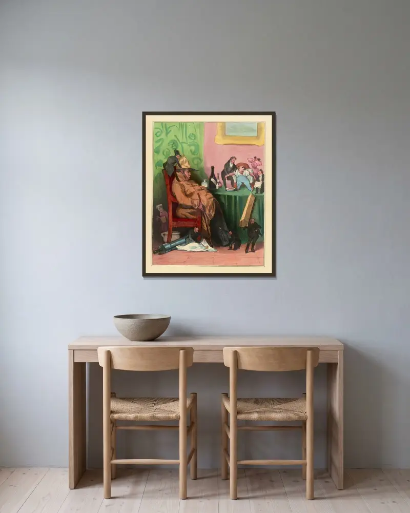 Den inbillade sjuke av Honoré Daumier inramad på en vägg
