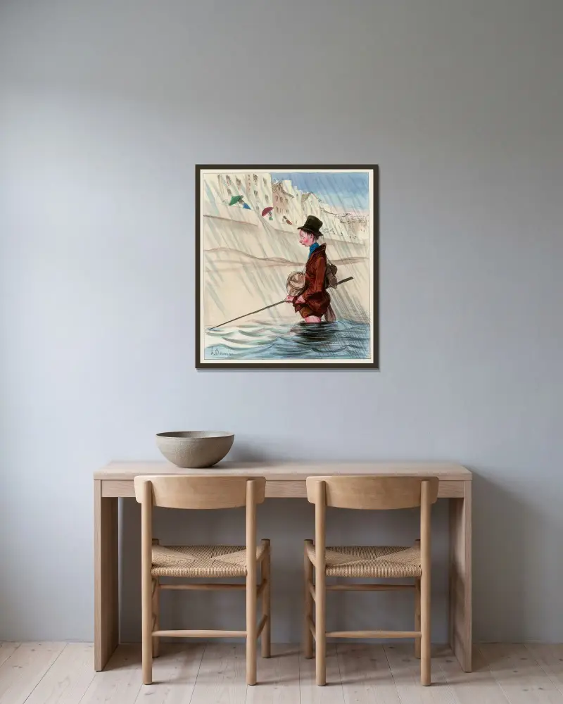 Kungsfiskaren (vid Seinen) av Honoré Daumier inramad på en vägg