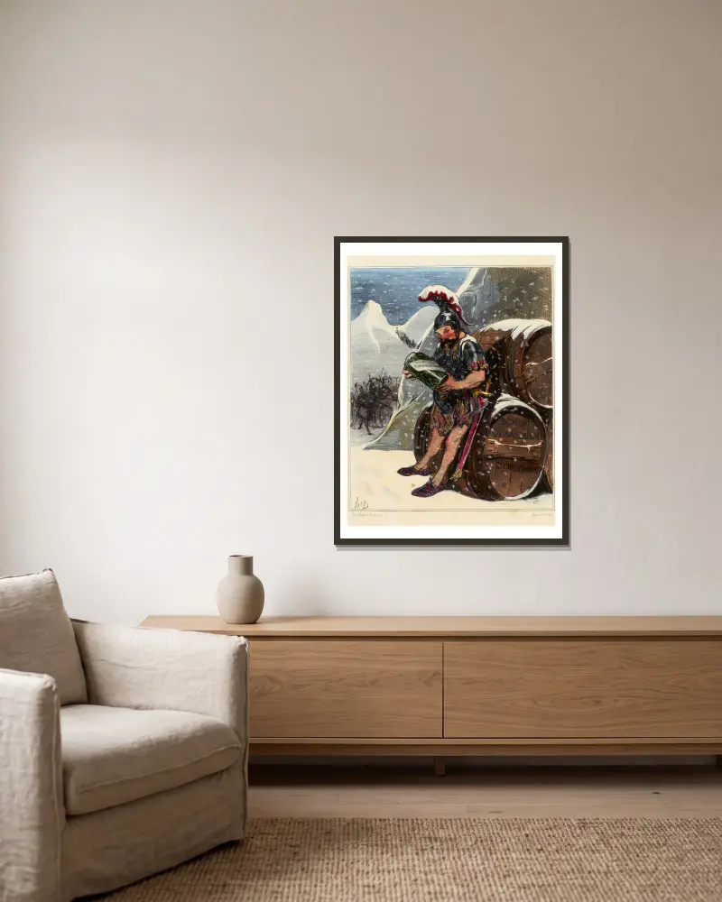 Hannibals Überquerung von Honoré Daumier gerahmt an einer Wand