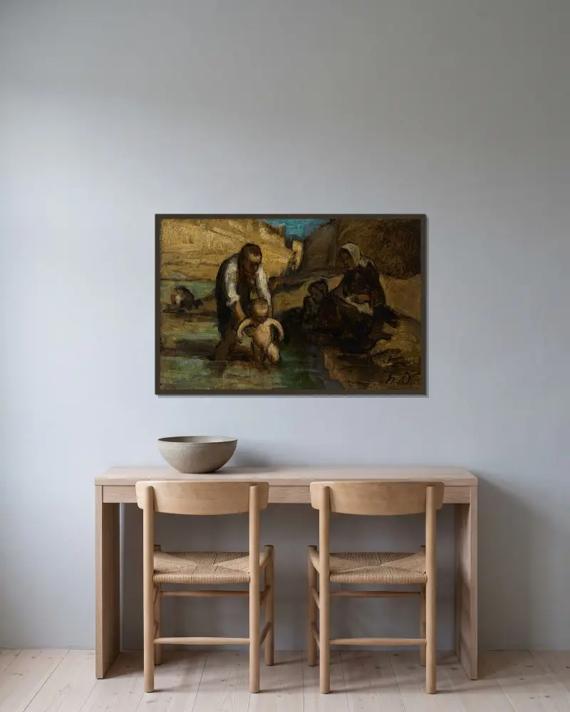 Det första badet av Honoré Daumier inramad på en vägg