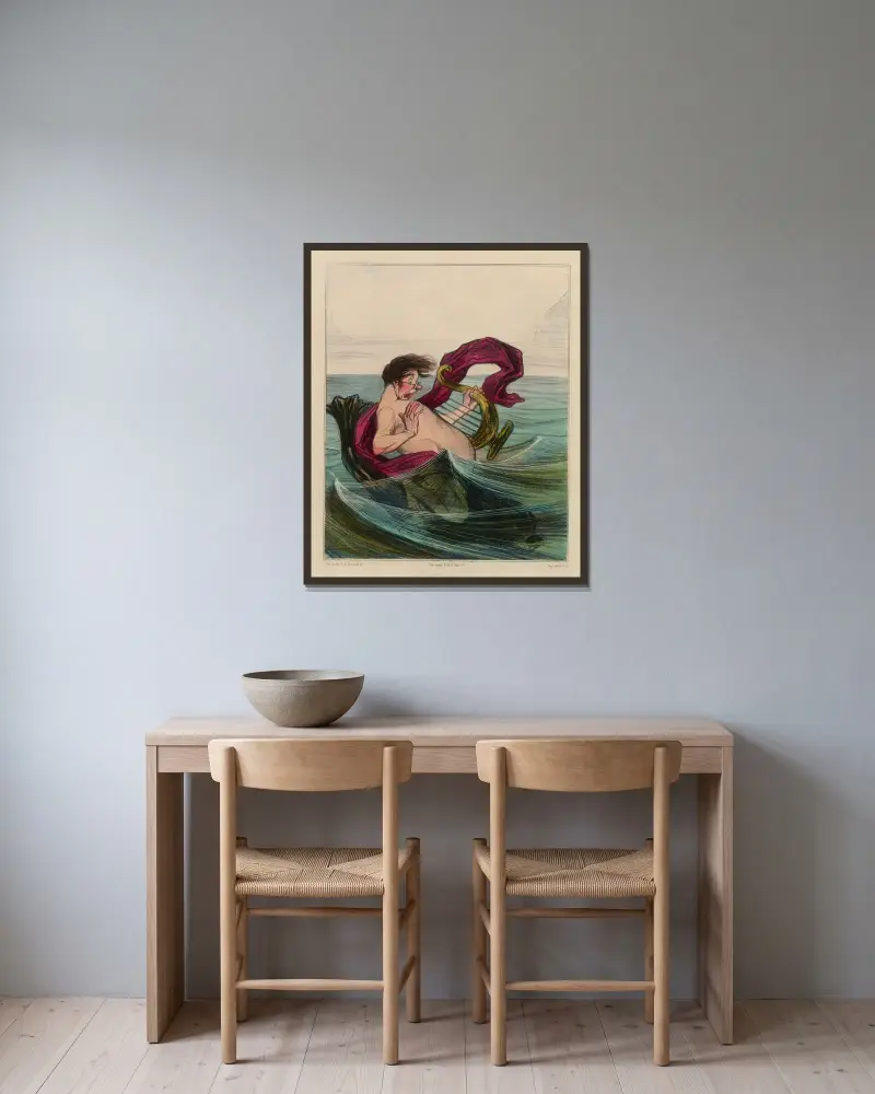 Arions räddning av Honoré Daumier inramad på en vägg