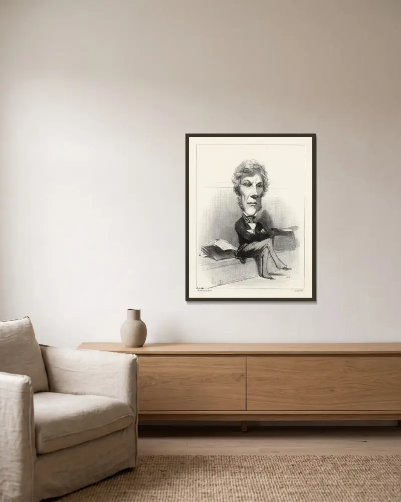 Léon Faucher av Honoré Daumier inramad på en vägg
