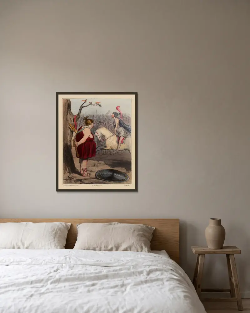 Les Amazones av Honoré Daumier inramad på en vägg