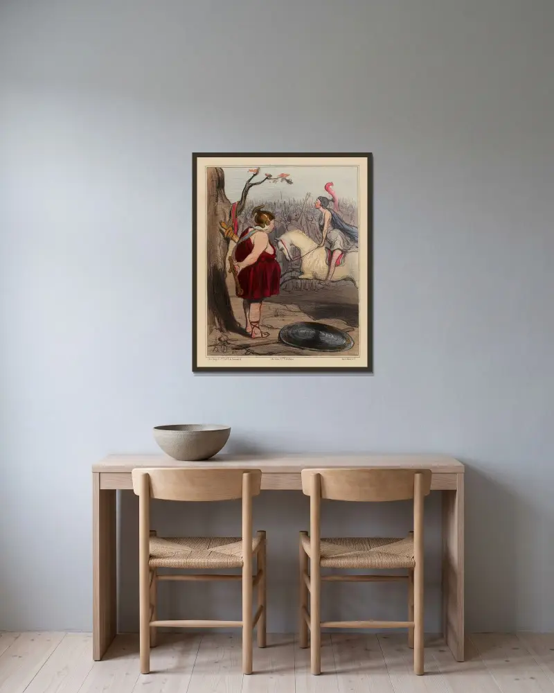 Les Amazones av Honoré Daumier inramad på en vägg