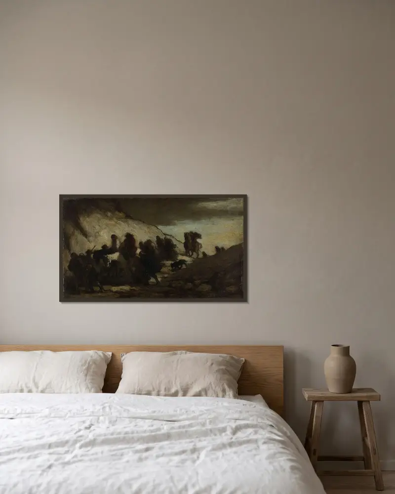 Utvandrarna av Honoré Daumier inramad på en vägg