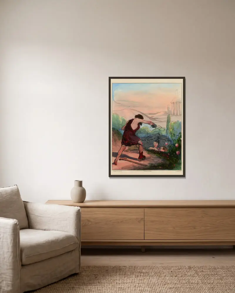 Vulkans Netze von Honoré Daumier gerahmt an einer Wand