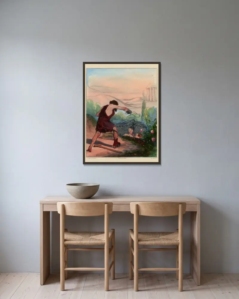 Vulkans Netze von Honoré Daumier gerahmt an einer Wand