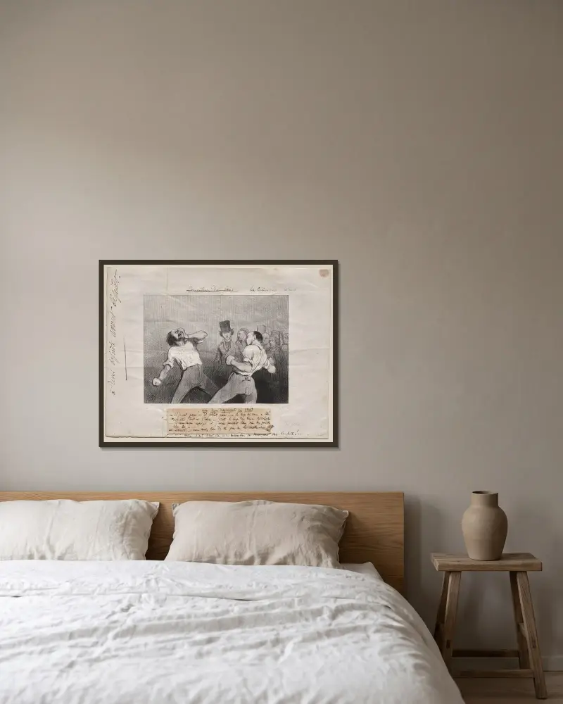 Lektion i förståelse 1843 av Honoré Daumier inramad på en vägg