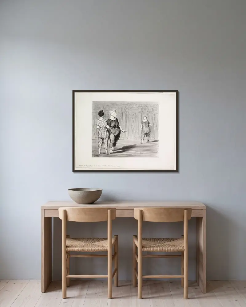 Madame Coquardeau har då minsann fortfarande en vacker figur!… av Honoré Daumier inramad på en vägg