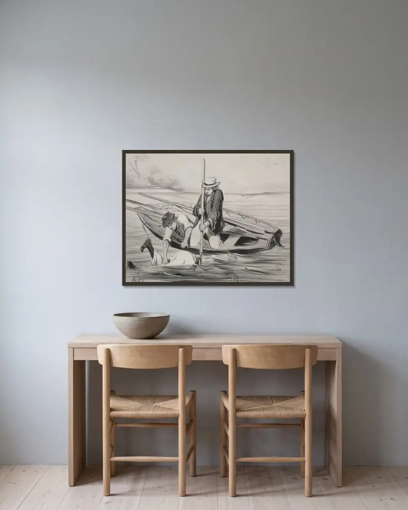 Man Overboard av Honoré Daumier inramad på en vägg