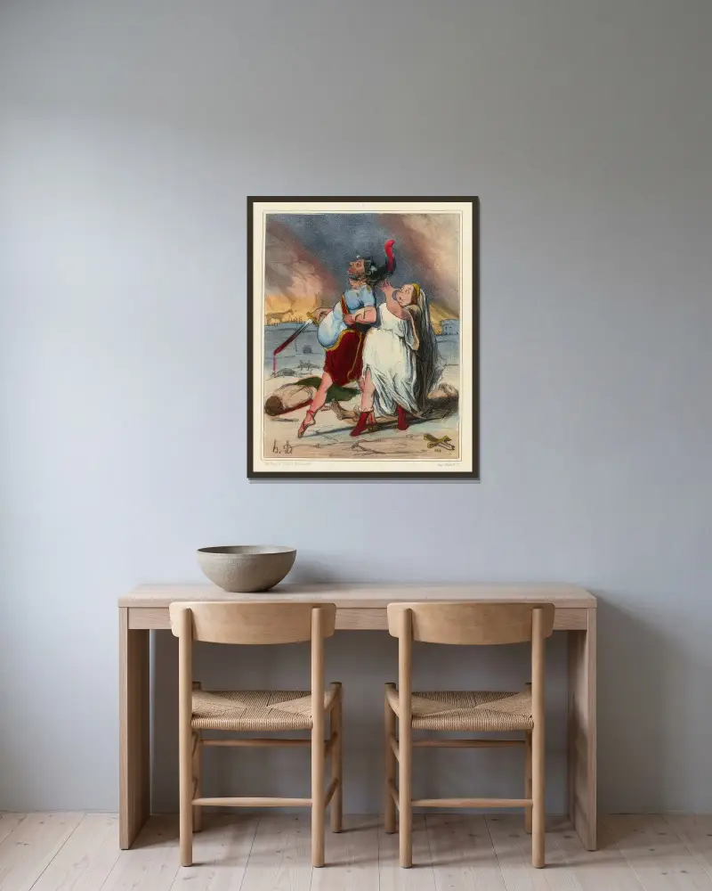 Menelaos segrare av Honoré Daumier inramad på en vägg