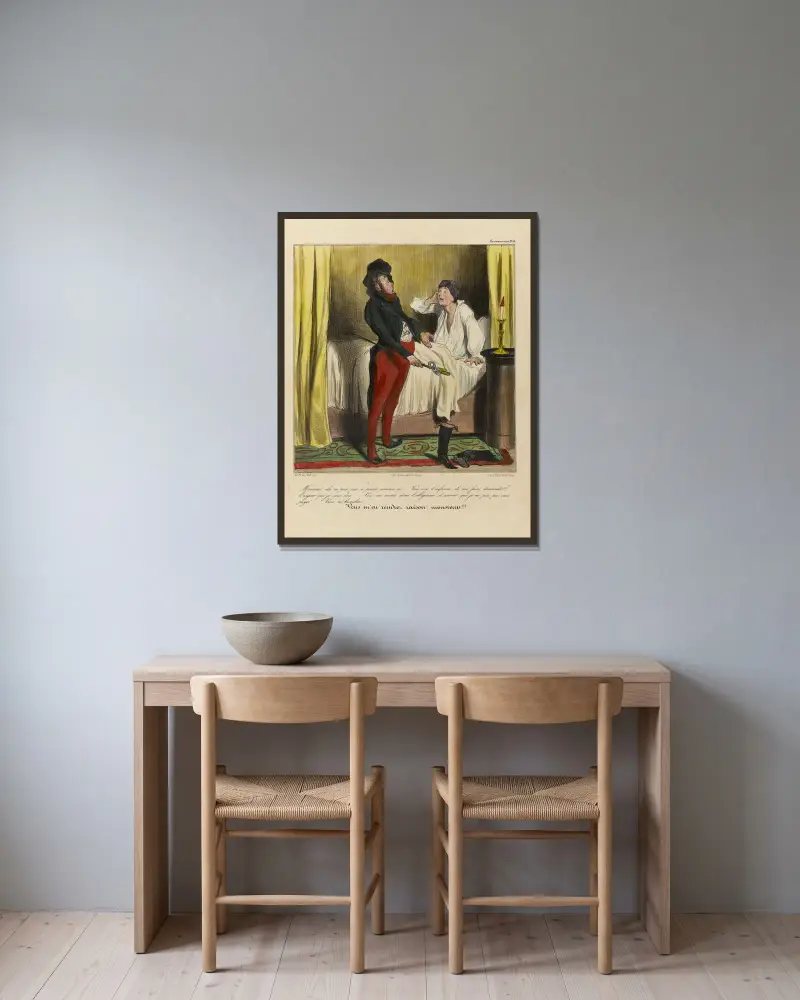 Monsieur cela ne peut pas se passer comme ça. Vous avez l’infamie de me faire demander l’argent que je vous dois av Honoré Daumier inramad på en vägg