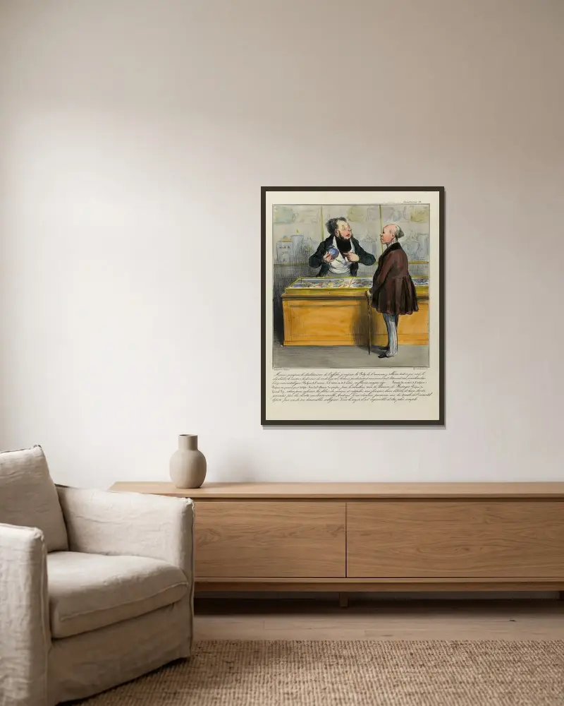 Monsieur, je méprise le charlatanisme de l’affiche, je méprise les Pufs de l’annonce, j’abhorre tout ce qui sent le char av Honoré Daumier inramad på en vägg