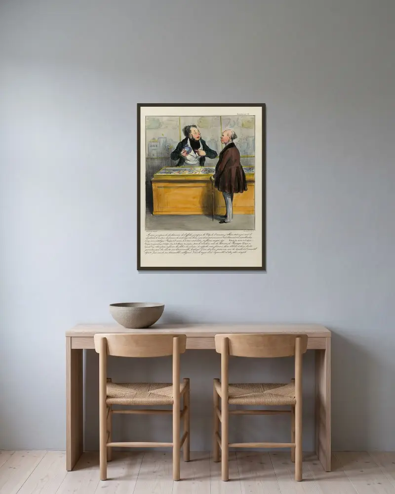 Monsieur, je méprise le charlatanisme de l’affiche, je méprise les Pufs de l’annonce, j’abhorre tout ce qui sent le char av Honoré Daumier inramad på en vägg