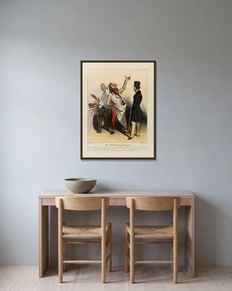 Mr de Robert-Macaire restaurateur av Honoré Daumier inramad på en vägg