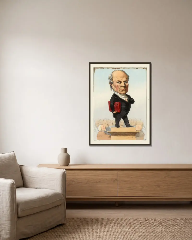 Odilon Barrot av Honoré Daumier inramad på en vägg