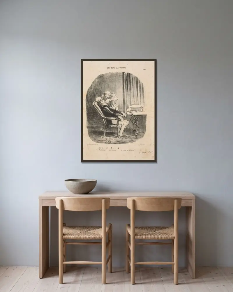 Åh! Det... Det... Det... Det! Bra... Bättre... Det bevisar att det kommer! av Honoré Daumier inramad på en vägg