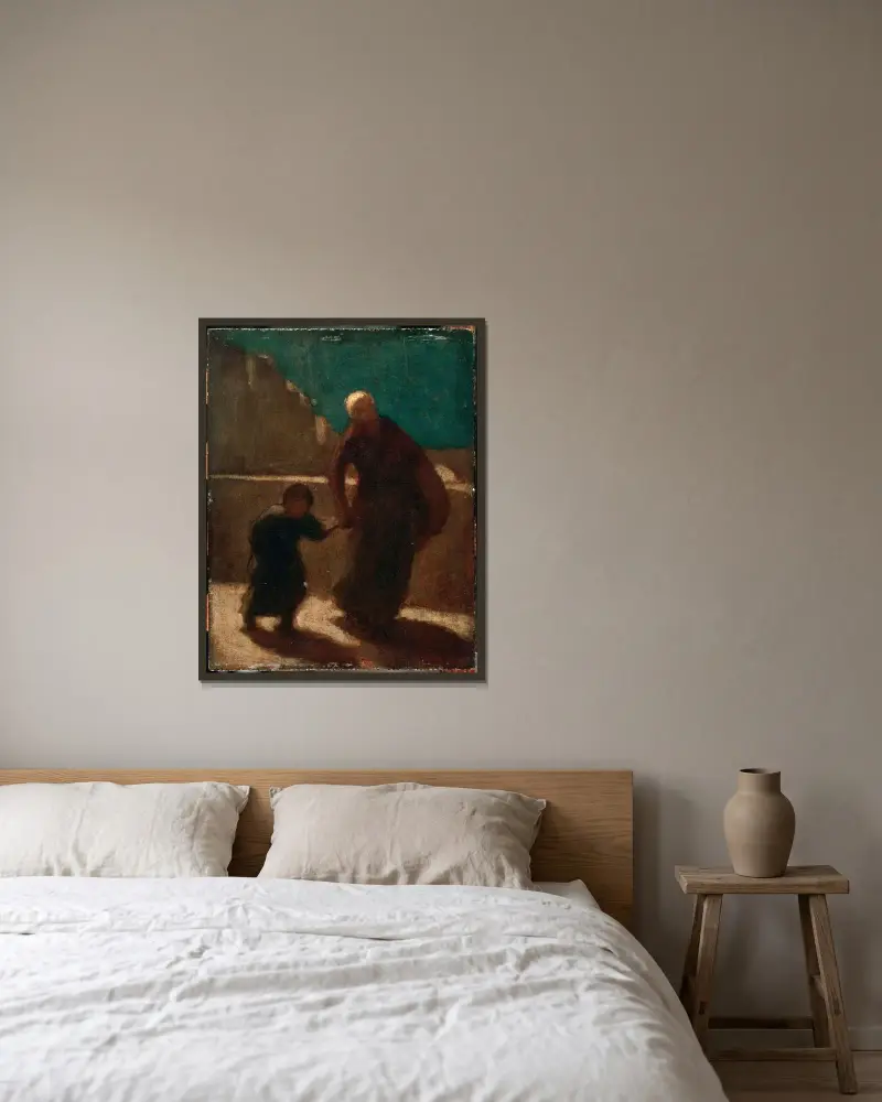 På en bro om natten av Honoré Daumier inramad på en vägg