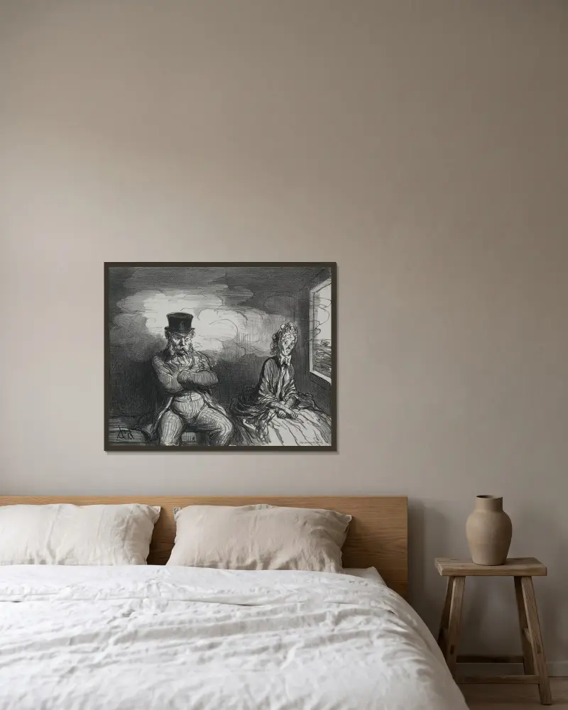 På tåget; Ett trevligt sällskap av Honoré Daumier inramad på en vägg