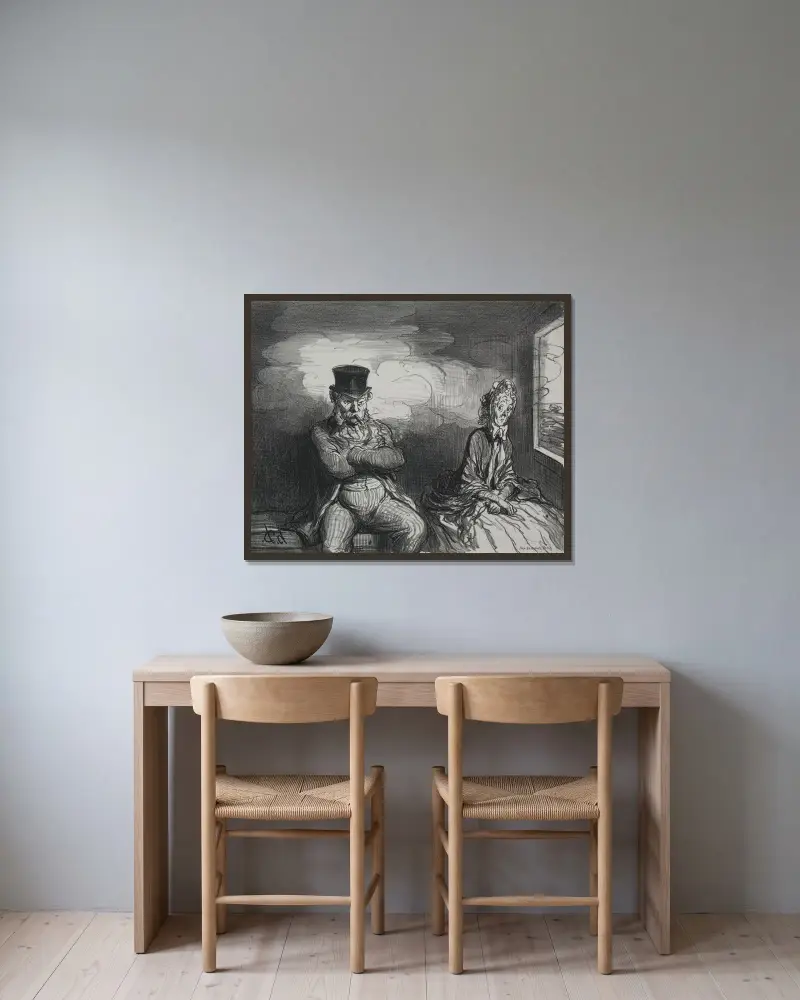På tåget; Ett trevligt sällskap av Honoré Daumier inramad på en vägg