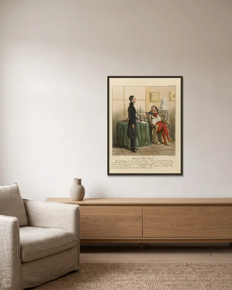 Pensionnat Robert Macaire von Honoré Daumier gerahmt an einer Wand