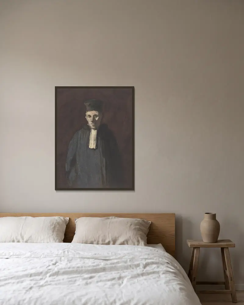 Prosecutor av Honoré Daumier inramad på en vägg