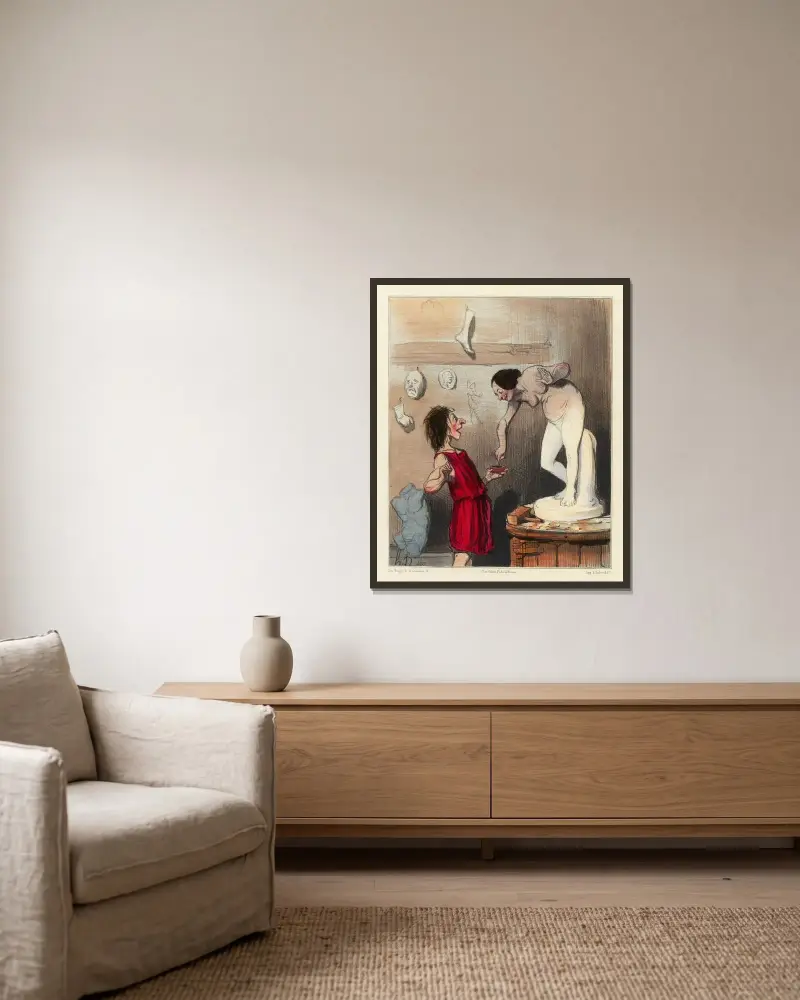 Pygmalion av Honoré Daumier inramad på en vägg