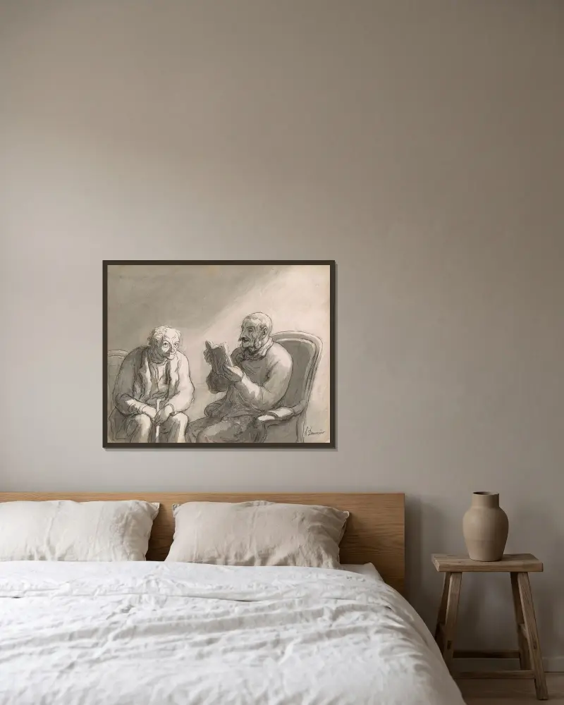 Läsning av Honoré Daumier inramad på en vägg