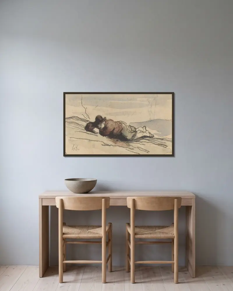 Vila på landet (Sancho Panza) av Honoré Daumier inramad på en vägg