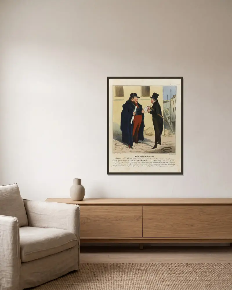 Robert Macaire arkitekt av Honoré Daumier inramad på en vägg