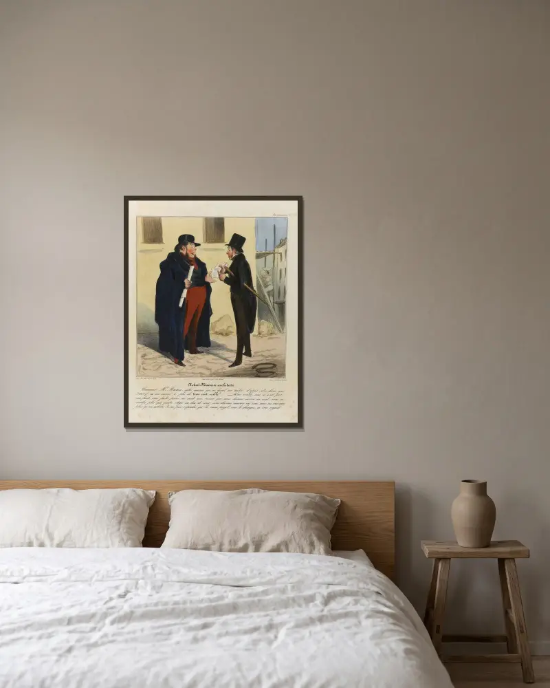 Robert Macaire arkitekt av Honoré Daumier inramad på en vägg